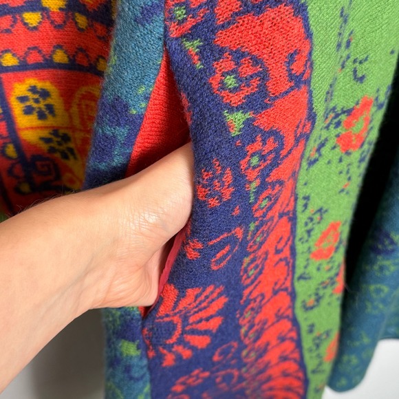 IVKO Bohemian Patchwork Knit Long Hooded Cardigan Sweater Jacket Womens M - Picture 6 of 9